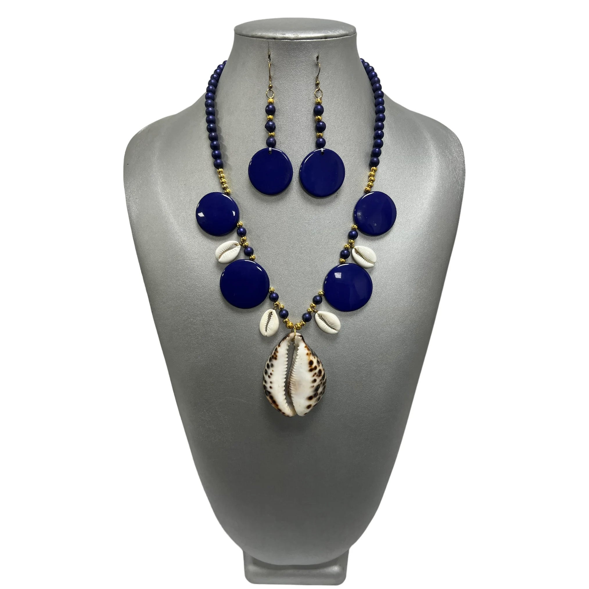 Women's Disc and Cowrie Shell Pendant Necklace Set