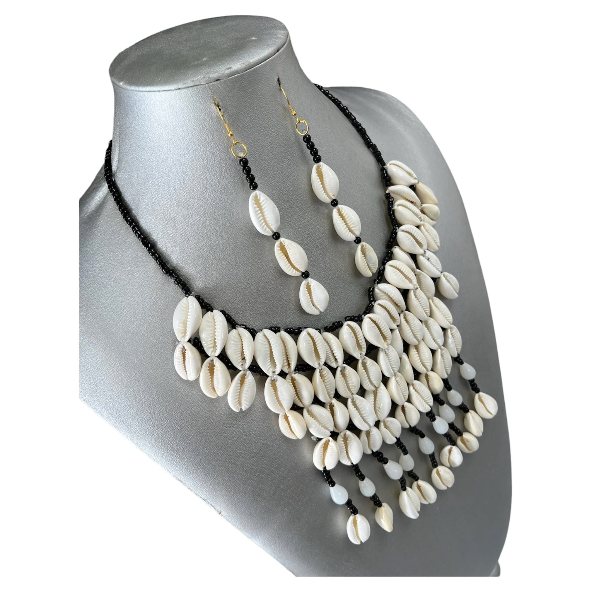 Women's Cowrie Shell Necklace Set with Earrings