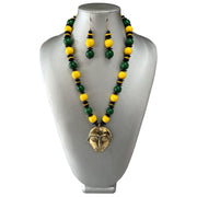 UNISEX Beaded Necklace Set with Brass Face Pendant