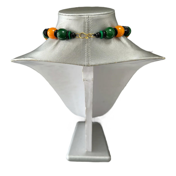 UNISEX Beaded Necklace Set with Brass Face Pendant  by