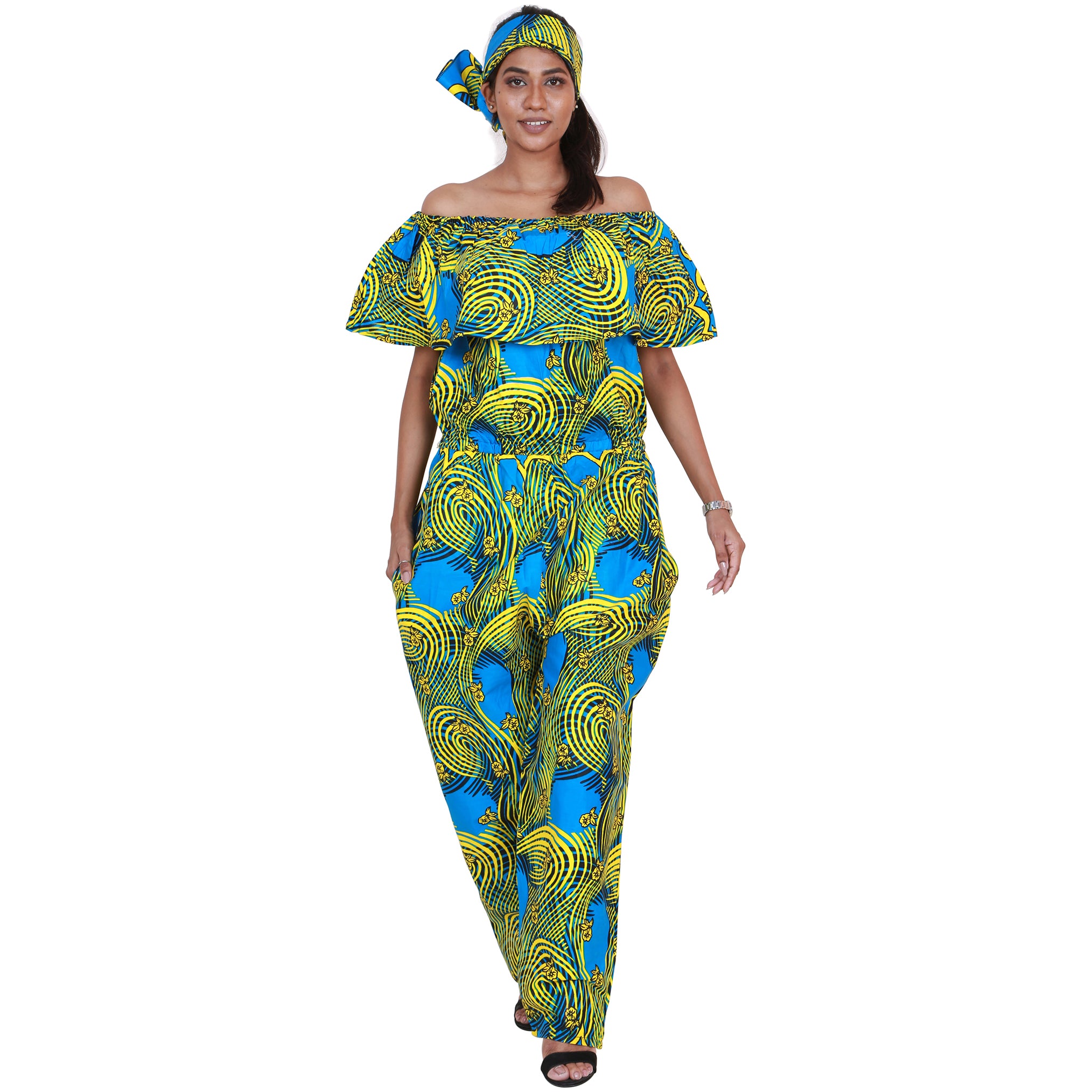 Women's African Print Off Shoulder Jumpsuit -- FI-3061P