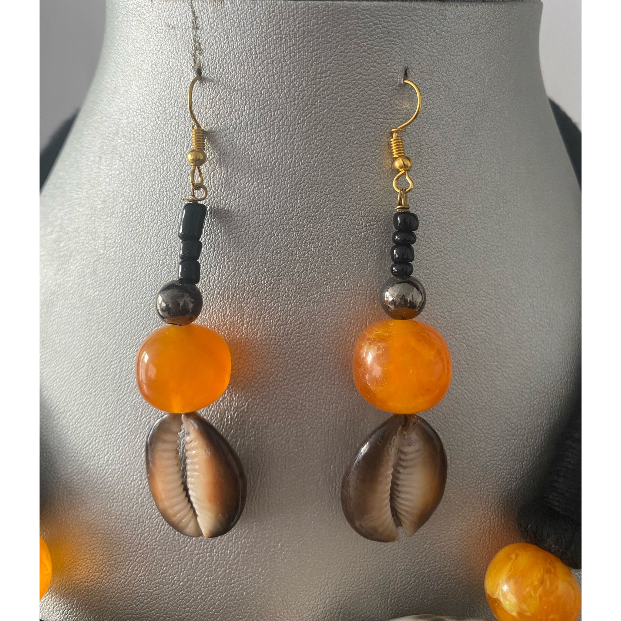 African Cowrie Shell and Gemstone Necklace Set 